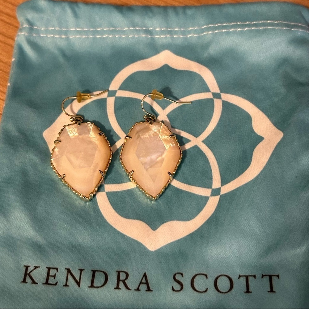 Kendra Scott White Mother of Pearl Corley Drop Gold Earrings.